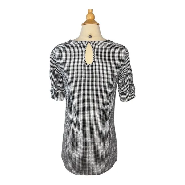 Crown & Ivy Gingham Shift Dress Womens Small‎ Black White Bow Sleeve Tunic Mini - Image 6