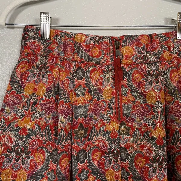 Maeve Anthropologie Women S Rosie Floral Gold Pleated Brocade Skirt Pockets - Image 6