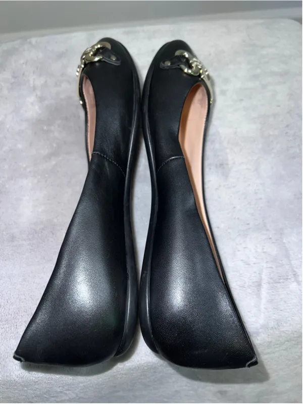 Kate Spade Black Leather Ballet Flats Silver Spade Detail - Image 6