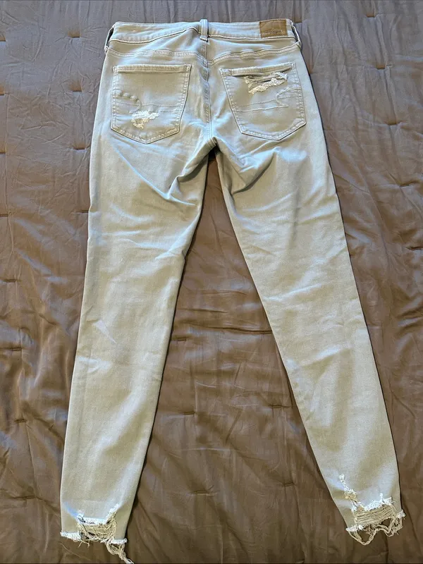 American Eagle Outfitters Light Gray Ripped Skinny Jeans - Image 4