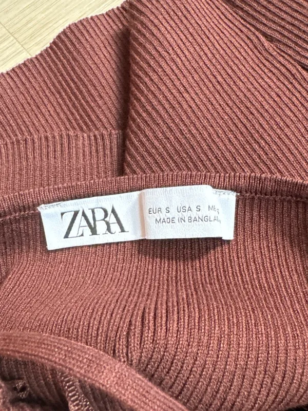 Zara Ribbed Strappy Halter Tank - Burgundy - Image 2