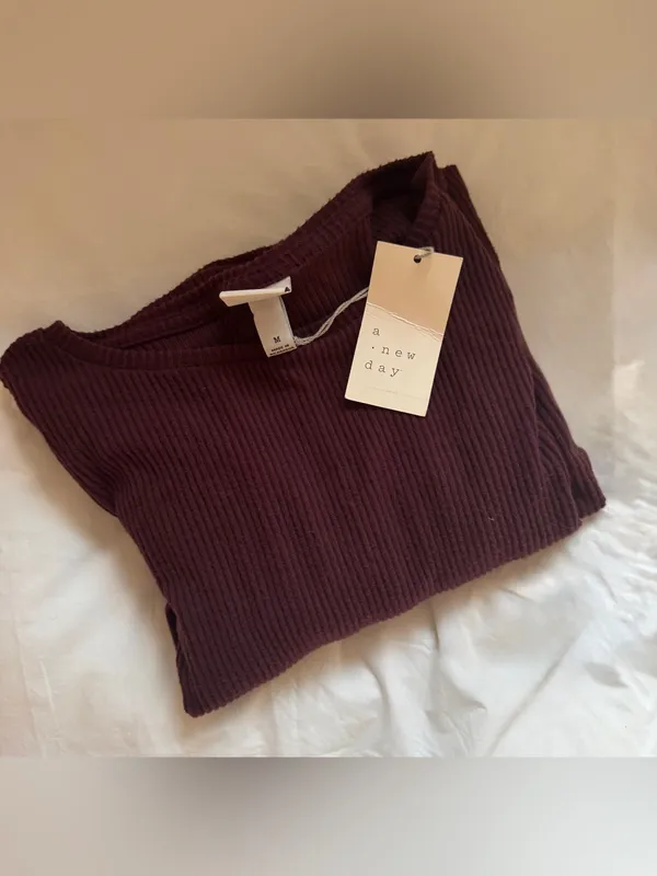 Target A New Day NWT Burgundy Ribbed Long Sleeve Knit Dress M - Image 4
