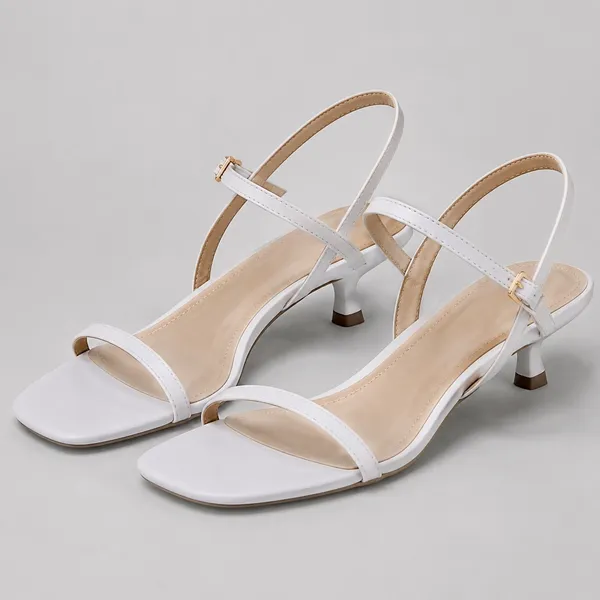 CUSHIONAIRE Soprano Kitten Heel Sandal Womens 11M White Strappy Square Toe Chic - Image 3