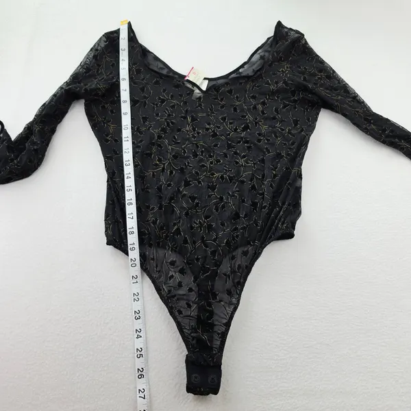 Victoria's Secret NWT Vintage 90s Black Gold Mesh Flocked Floral Bodysuit Large - Image 9