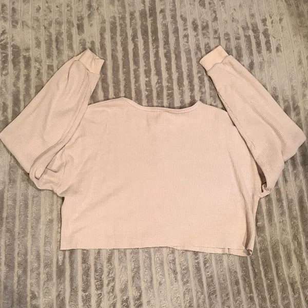 Princess Polly Women's US 8 Crop Waffle‎ Knit Henley Top Beige/Cream Long Sleeve - Image 3