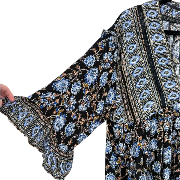 Free People Moonlight Dance Floral Bell Sleeve Boho Tunic Top Blue Size‎ Small - Image 13