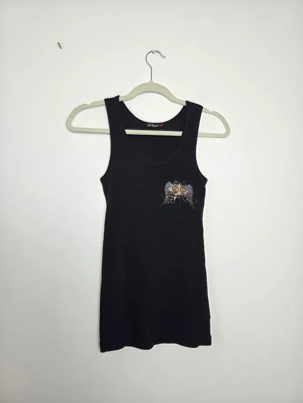 Angel Tank Top Ringer Black Gothic Whimsigoth Affliction Punk Biker Rocknroll M - Image 3