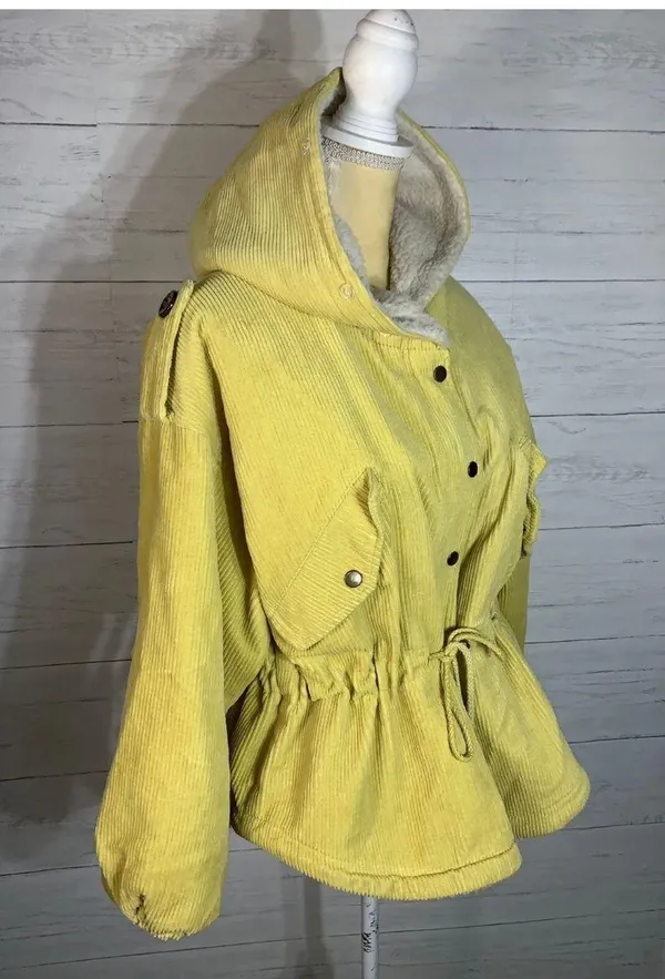 Molly Green yellow hooded sherpa corduroy jacket size Small - Image 6
