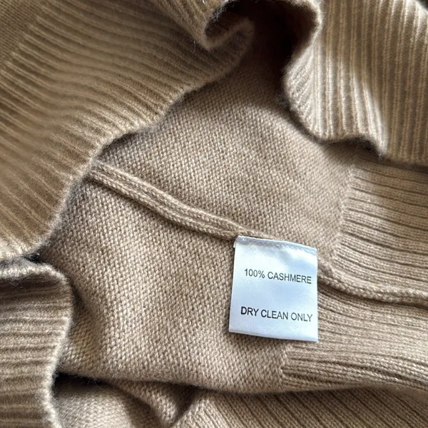 Cortland park 100% cashmere mock v neck open long sleeve sweater camel beige S - Image 4