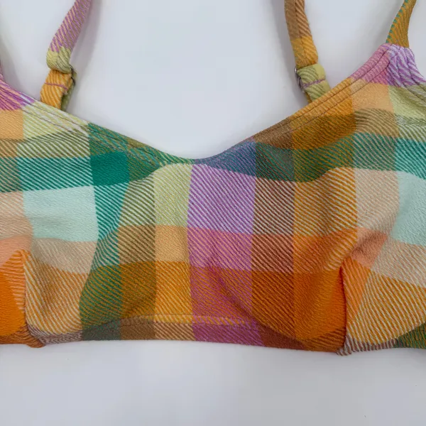 Billabong Bikini Top SZ Small Warm Wave Lila Bralette Swim Suit Madras Plaid NWT - Image 13