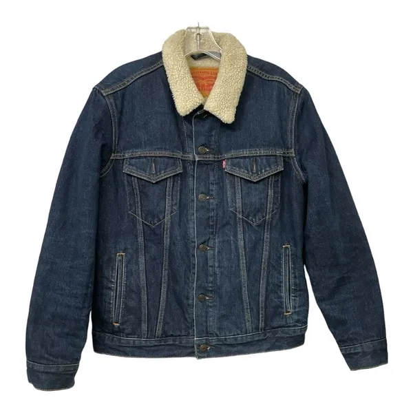 Levis Sherpa Lined Dark Wash Womens Denim Jacket Size Medium - Image 2