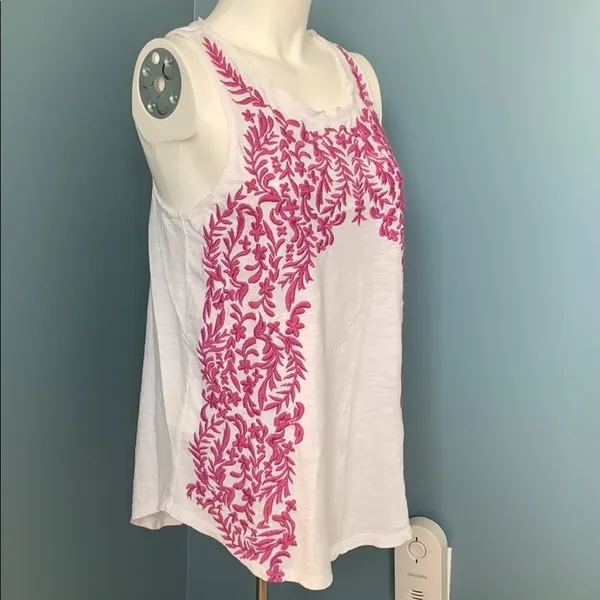Lucky Brand White & Purple Embroidered Tank Small - Image 2