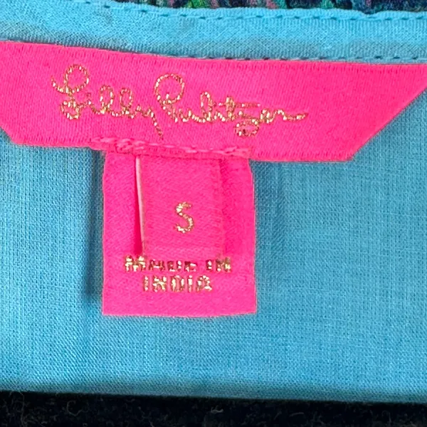 Lilly Pulitzer Blue Cat Print Blouse Long Sleeve‎ V Neck Lightweight Ruffle SZ S - Image 5
