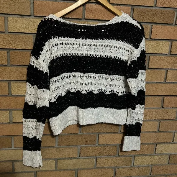Pilcro Anthropologie The Palmer Open-Stitch Pullover Sweater Striped Size XXS - Image 3