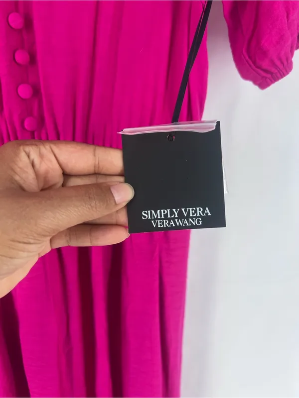 Simply Vera Vera Wang Semi Satin‎ Pink V-Neck Puff Sleeve Maxi Dress Size XS NWT - Image 8