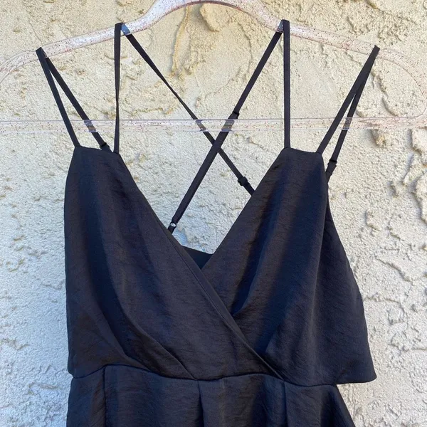 Express size medium strappy back cut out mini silky dress black - Image 2