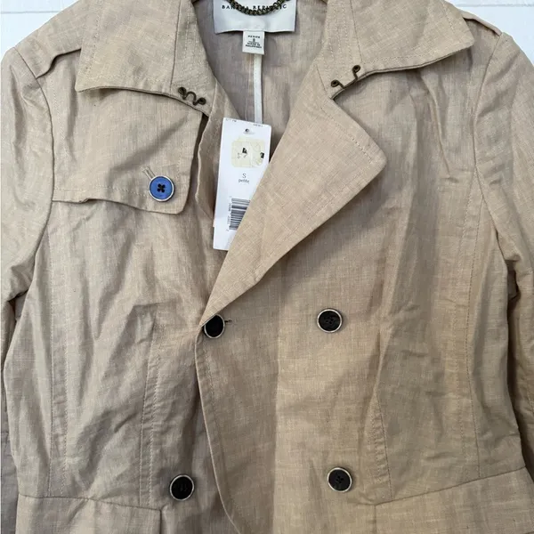 Banana Republic Linen Trench Coat Jacket Tan Size Small Petite Short Trench - Image 2