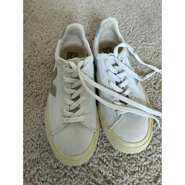 Veja Campo Canvas Sneakers Shoes White Blue - Women's Size 6 - Image 7