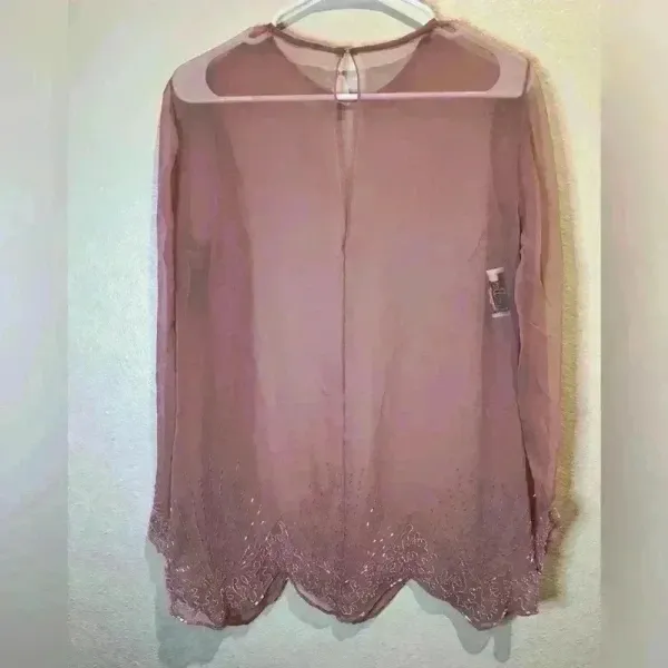 Vintage Jack Bryan Pink Sheer Beaded‎ Top Size M - Image 2