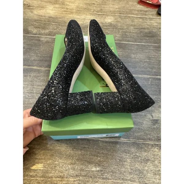 Kate‎ Spade Dolores Black Glitter Shoes Pumps Block Heel Size 7.5 Made in Italy - Image 6