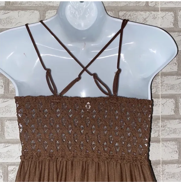 Crochet lace ruffle cami dress Brown Size L - Image 3