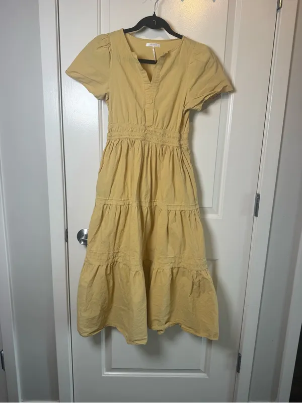 Stitchdrop Mustard Yellow Tiered Midi Maxi Dress XS 100% Cotton - Image 2