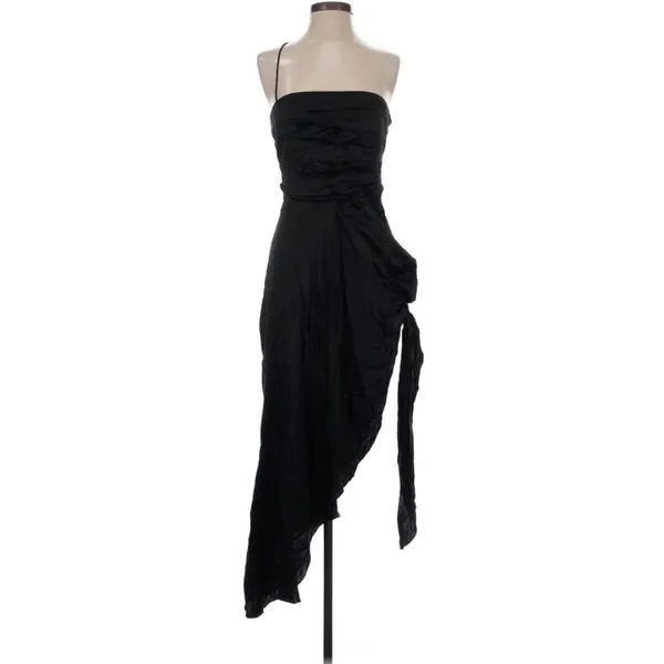 AIIFOS Erin Silk Strapless Asymmetrical Midi Dress Black Womens Medium REVOLVE‎ - Image 2
