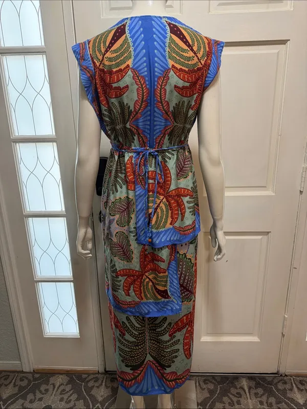 Farm Rio Viscose Sleeveless Tropical Print Blue Maxi Dress Size Small - Image 10