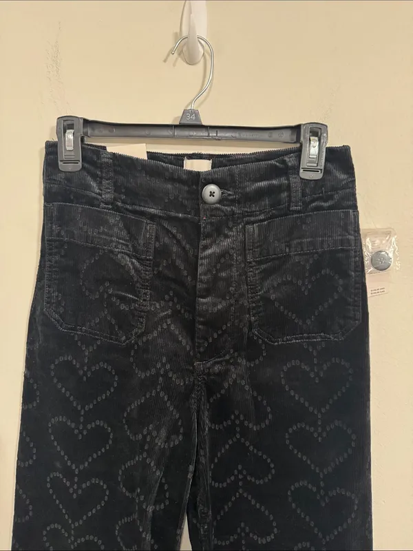 Maeve Anthropologie Colette Charcoal Heart Pattern Wide Leg Corduroy Pants 27T - Image 4