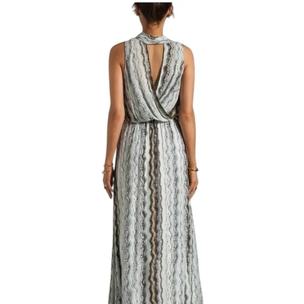 Anthropologie Ella Moss Sleeveless aqua brown chevron Maxi Dress Resortwear - Image 3