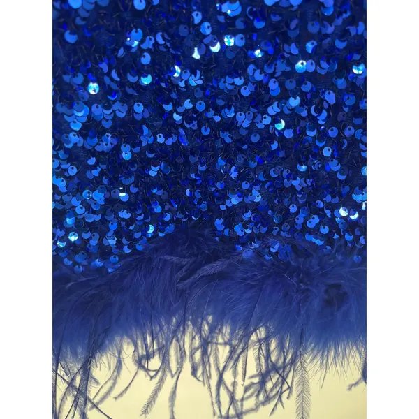 B. Darlin Sequin Feather Trim Open Back Mini Dress Women 15/16 Royal Blue Glam - Image 3