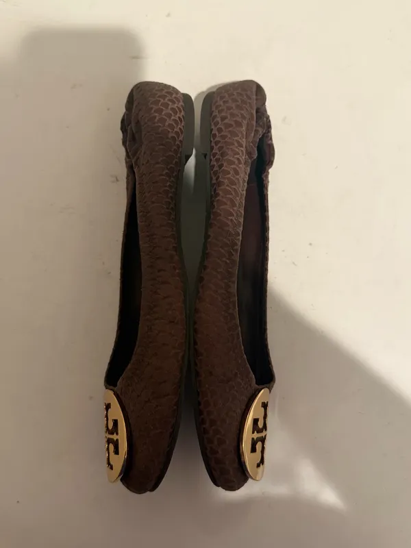 Tory Burch Reva Chestnut Brown Textured Snakeskin-print Leather Ballet Flats 6.5 - Image 7