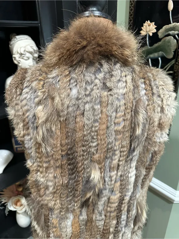 Real Rabbit Fur Vest – Brown Beige Natural Fur – Size M - Image 12