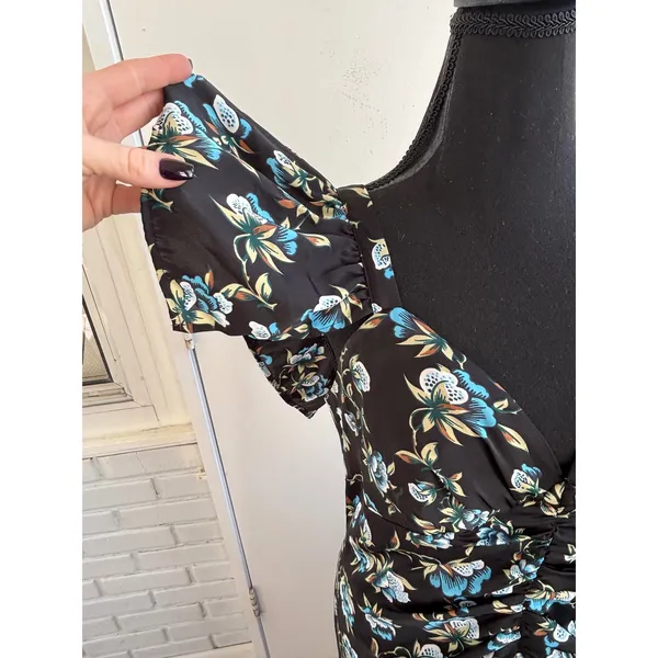 Anthropologie NWT Floral Sweetheart Ruched Drop waist Dress large‎ elegant goth - Image 5