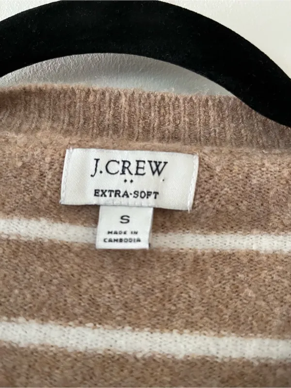 J Crew Wool Blend Striped Sweater Small Tan Cream Preppy Old Money Quiet Luxury - Image 2