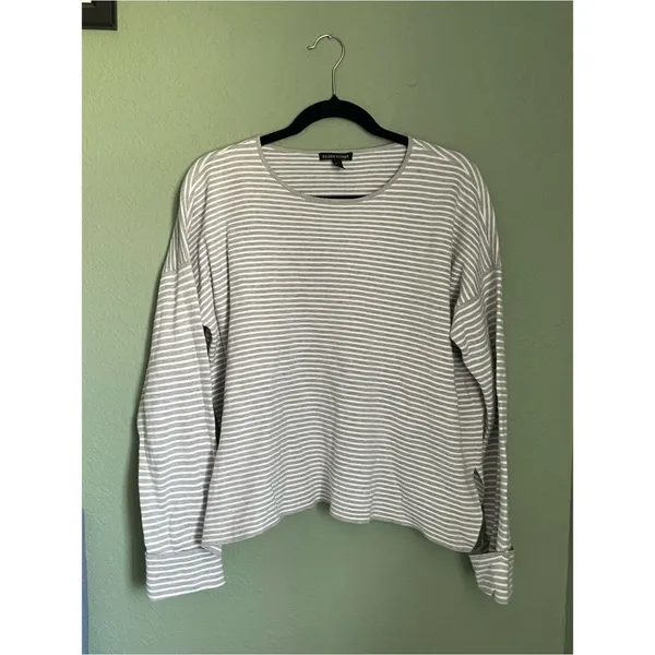 Eileen Fisher Cotton Silk Striped Sweater Silver Light Gray White Size SP - Image 2
