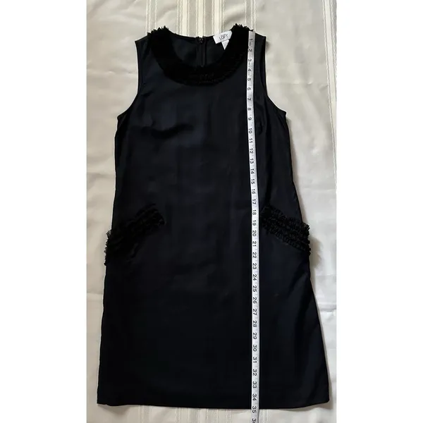 Ann Taylor Loft Size 4 Black Shift Dress Pocket Ruffle Trim Career Cocktail EUC - Image 10