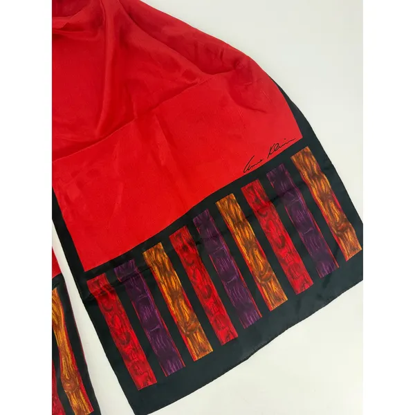 Anne Klein‎ Scarf Women OS Red Silk Striped Border Vintage - Image 2