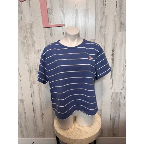 ALDI Gear Striped Crop T-Shirt Womens XL Extra Large Blue Retro NWT Camiseta - Image 2
