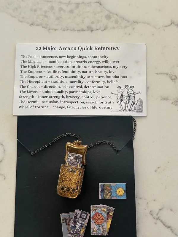 Botanica Tiny Tarot Deck Card Necklace antique - Image 3