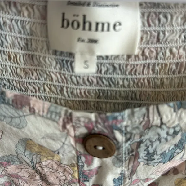 Bohme Floral Faux Button Front Smocked Back Balloon Half Sleeve Top Small - Image 7