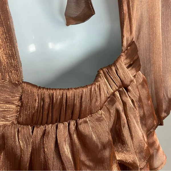 NWT‎ Lulus Dress Ideal Behavior Bronze Metallic Backless Tiered Mini Dress Small - Image 13
