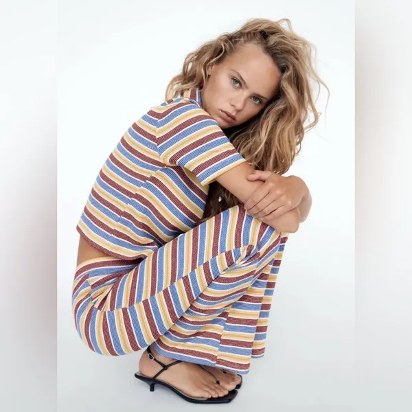 NWT Zara Rib Texture‎ Striped Pull On Flare Pants in Multi Size Medium - Image 14