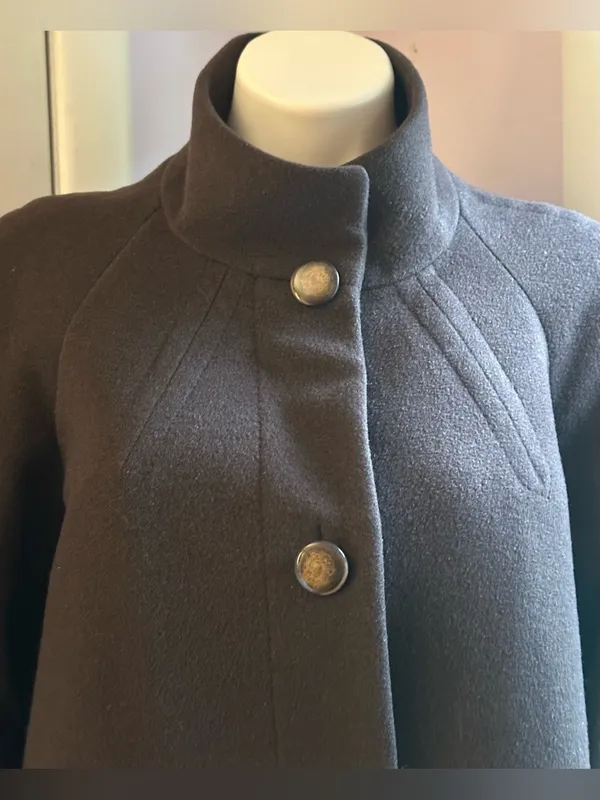 J. JILL Chocolate Brown Wool Blend 4 Big Front Button High Neck Pea Coat Sz S. - Image 7
