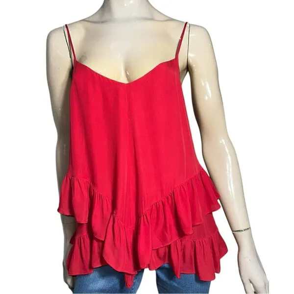 Madison Marcus Women’s S Red Silk Double Ruffled Hem Spaghetti Strap Camisole - Image 3