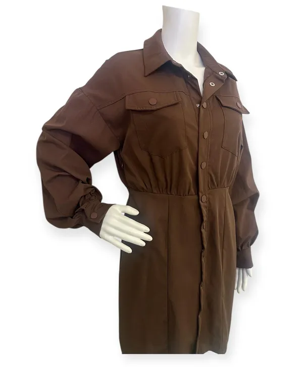Pretty Little Thing Brown Button-Up Dress - Image 3