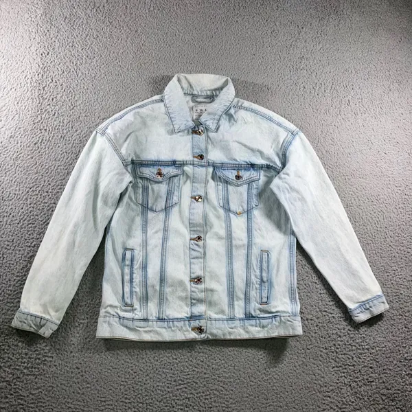 VTG Style Trucker Jean Jacket Womens 4 Light Wash Streetwear Oversized Pocket - Image 2