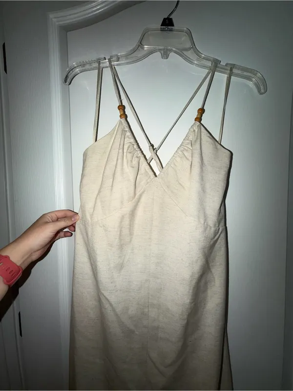 Japna Cream Ruched Strap Dress - Image 3