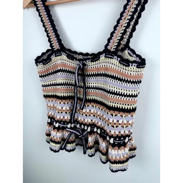 Ulla Johnson Zita Tank Honey Crochet Peplum Top Cotton Striped Multi Size P - Image 14