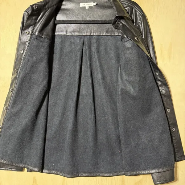 Good American Faux Leather Shirt Jacket Black Snap Button Women Sz 2‎ - Image 6